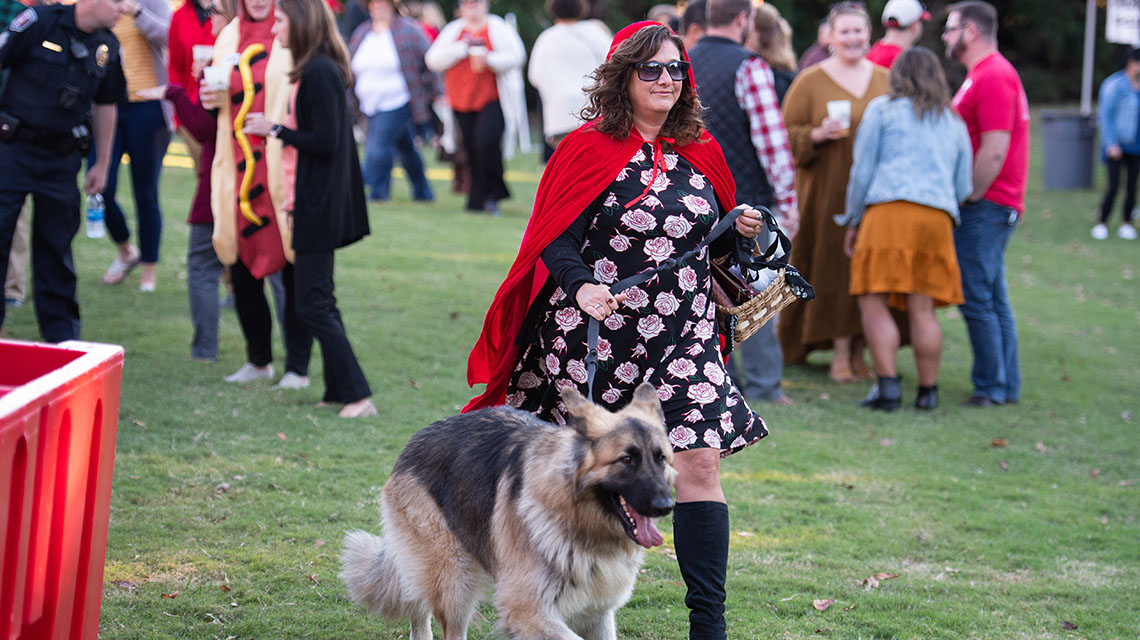 Little Red Riding Hood and her dog at the costume contest